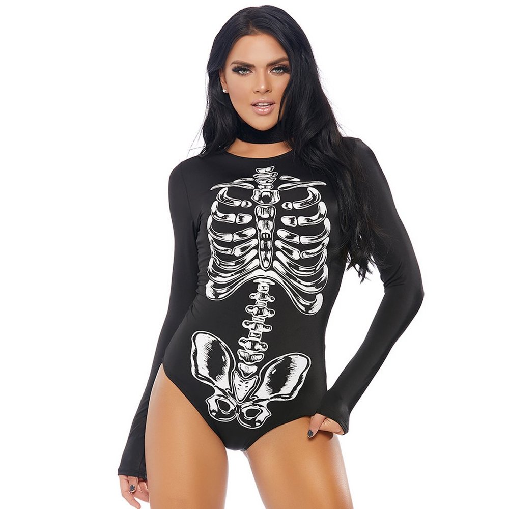 Skeleton Costume Bone Print Long Sleeve Romper